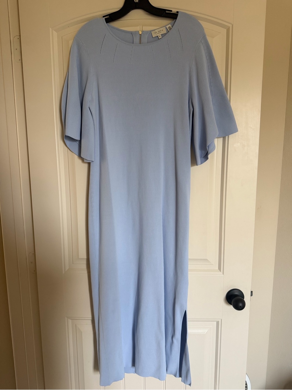 Women's Light Blue Maxi Dress with Flutter Sleeves